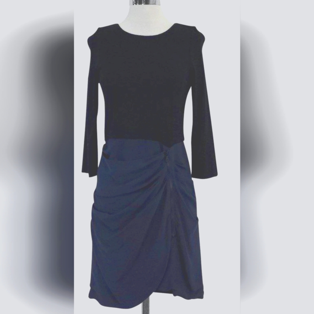 Alice & Olivia - Black & Blue Draped Zip Dress Sz 6